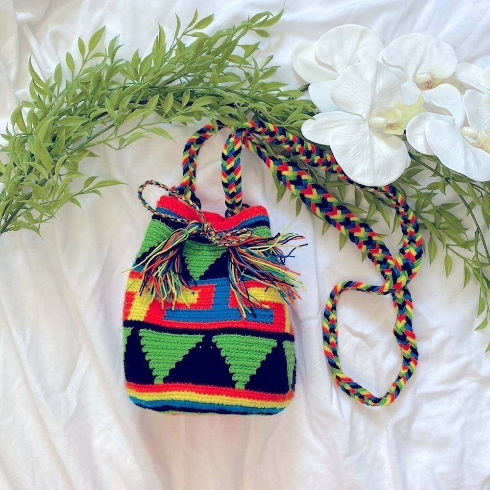 Vibrant Neon Patterned Ibiza Wayuu Style Mini Crossbody Bag